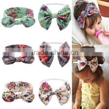 Hot-sales baby floral cotton knotted headband girl hair accessory kids fabric bow hairband wh-1817