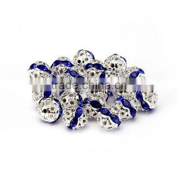 Nice 8mm Sapphire Color Metal Style #1 Caystal Rhiestone Ball Shape Spacer Beads Silver Plated 20pcs Per Bag