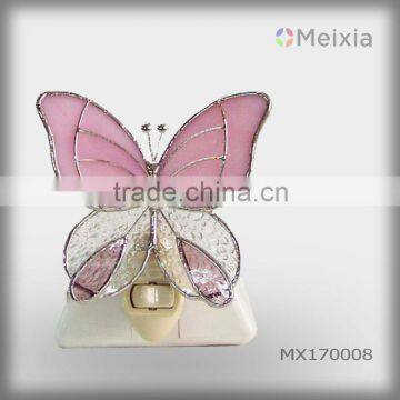 MX170008 tiffany style cooper foiled stained glass butterfly night light with ul cerified