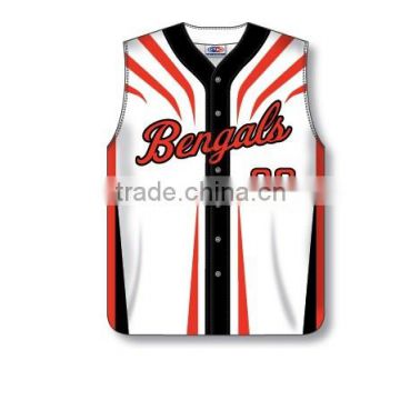 Custom Full Buttons Sublimated Sleeveless Bengals Baseball Jersey/Shirt made of Moisture Wicking Cool Polyester fabric