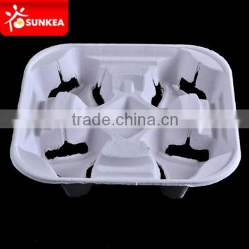 4 cups sugarcane pulp bagasse coffee cup holder tray