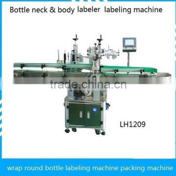 Date code printing and labeling machine wrap round Bottle neck & body labeler packing machine