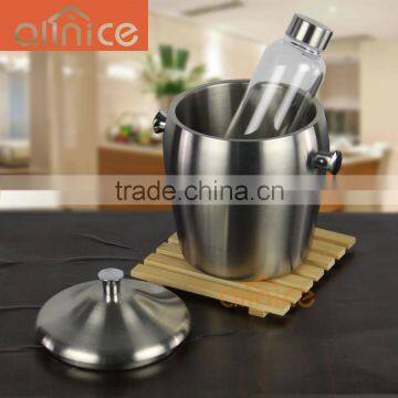 Allnice good quality insulated double ear handle ice bucket/ stainless steel champagne bucket/ bareware beer bucket with lid