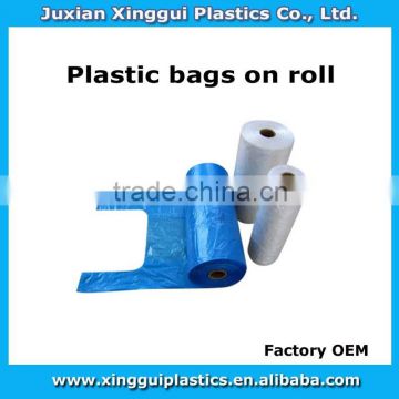 high qulity plastic T-shirt bags on roll for food package