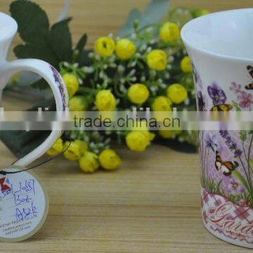 14OZ butterfly with flower design fully decal printed ceramic mug, shiny surface new bone china cup, KL5001-10687