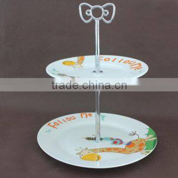 Wholesale decorative ceramic colorful 2 tiers cake stand