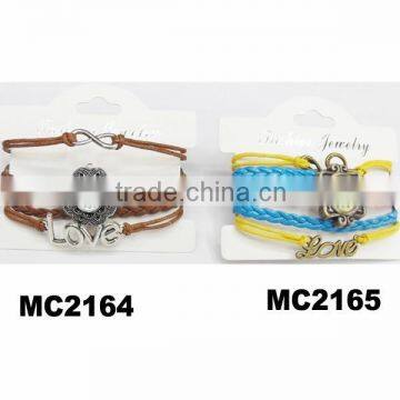 love charm multi strand genuine leather bracelet watch