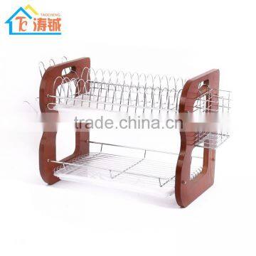 Modern Design 2 Tiers Wooden Panel Metal Dish Holder photo-2