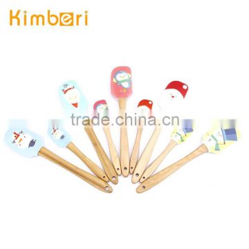 FDA/LFGB Painted Pattern Good Quality Hot Sale Kid Wood handle Digital Printing Silcon Spatula