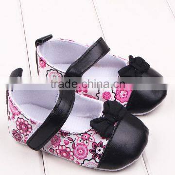 Wholesale children party dress shoes bow flowers PU leather christmas shoes toddler shoes