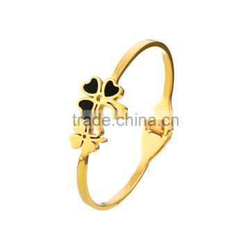 Four Leaf Clover 316L Stainless Steel Women Trendy Bangles Bracelets Yellow Gold Plated Jewelry Ladies