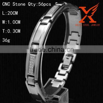 Europe Jewelry New Fashion CNC CZ Stone Burnish Silver Stainless Steel Bracelet for Men's Jewelry