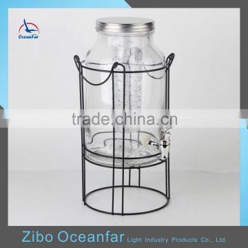 High Quality 5.8L Glass Container Cylinder Water Gallon Metal Stand Glass Storage Jar With Tap