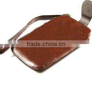 Top grade leather phone pouch for iphone 5 with buckle for hanging