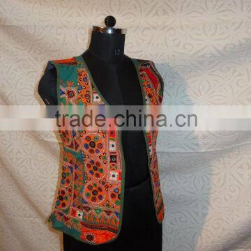 vintage waistcoat made of old textile from india and sindh tribe mirror work