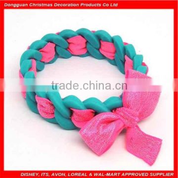 Fashionable hotsale braid silicone bracelet with ribbon promotion silicone bracelet with ribbon bowknot