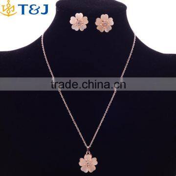 <<< Women Wedding European Style Rose Gold Crystal Faux Opal Flower Necklace Earrings Wedding Jewelry Set Gift