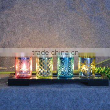 electroplate glass candle cup with engraved pattern