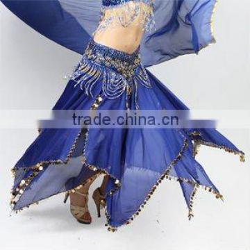 Wholesale discount blue gold coins belly dance skirt (QZ001)