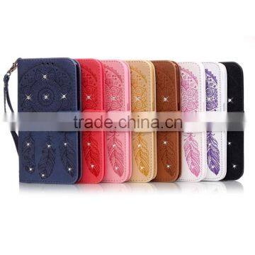 Luxury Embossed Leather Case for iPhone SE with Diamonds