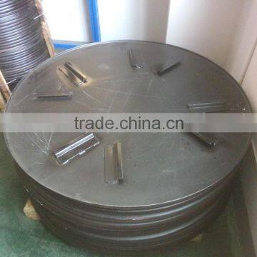 Heat-treated metal concrete plate for power trowel