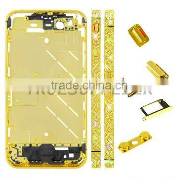 Luxury Middle Plate Housing Faceplates for iPhone 4S Golden color with Silver 1.0 diamond Cross design