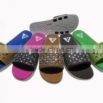 ladies flat slippers with shining pvc upper