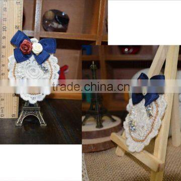 2015 fashion white pearl and fabric bow brooch