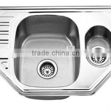 Stainless Steel Double Bowl Butterfly Corner Kitchen Sink with Drainboard GR-620