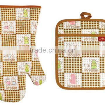 2015 NEW GRID DESIGN,STAIN-RESISTANT COTTON (OVEN MITT& POT HOLDER) KITCHEN SET