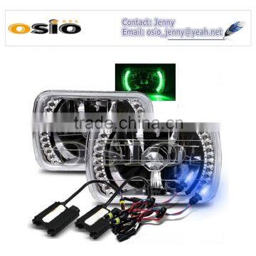 5 inch Square BMC CRYSTAL GLASS Green LED HALO RING 12V/24VAuto Halogen Semi Sealed Beam Auto Halogen Lamp Install H4 or HID