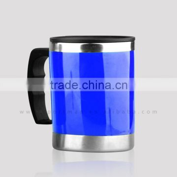 Plastic hot sale mug with handle tumbler vacuum flask bottles mug double wall printing custom logo mug