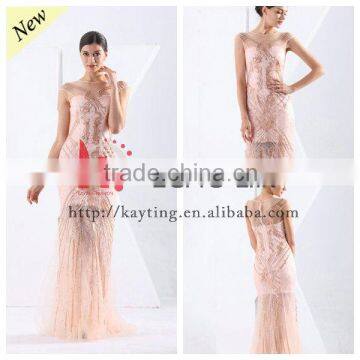 Hot Sale Gorgeous Pink Short Sleeve Transparent Backless Fashion Beaded Party Sexy Dress Elegant Young Sex Evening Dress photo-2