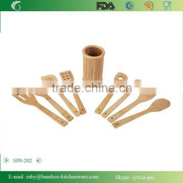 SP8-202/8 PCS Bio Degradable Organic Bamboo Wood Kitchen Utensil Tools Set in Mesh Bag photo-3
