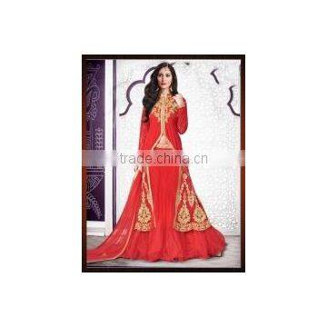 Gentility Red Net Indo Western Lehenga Style Suit/indian designer anarkali suits