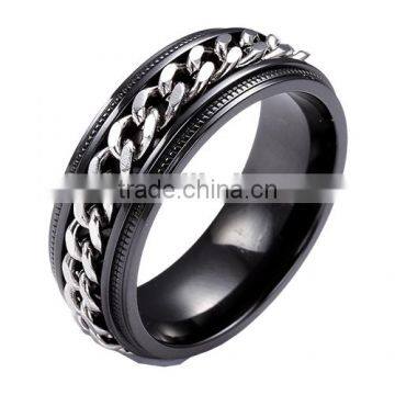 Wholesale 8mm stainless steel chain inlaid titanium ring fashion black zirconium ring