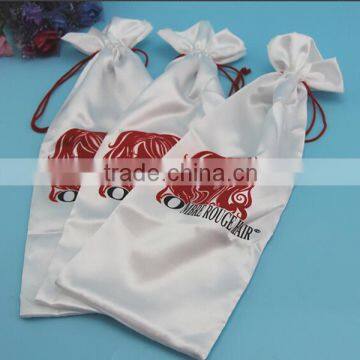 wholesale China luxury drawstring closure satin hair extensions bag with customzied logo printed