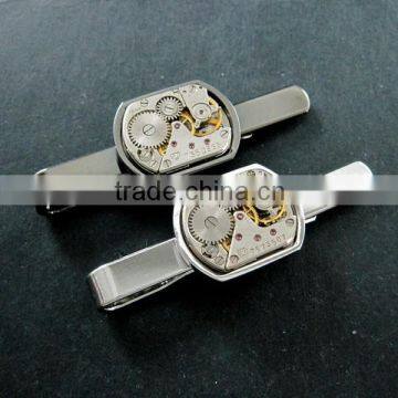 15x21mm vintage style steam punk watch movement core rhodium,metal gun black fashion tie clip bar 6830004