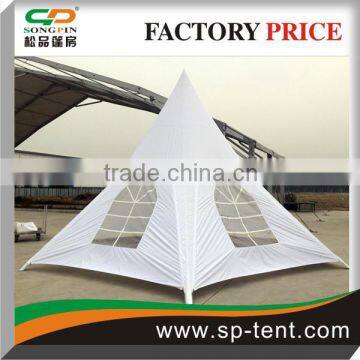 8m solid white single pole star tent with close-sided walls and windows