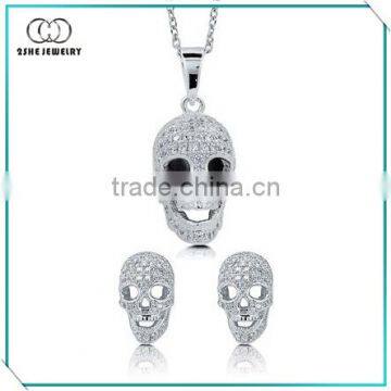 Hot 925 Silver Jewelry Necklace and Earrings Skull Jewelry Set