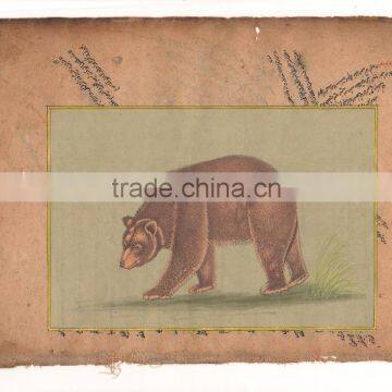 Vintage Miniature Painting Artwork Art Gallery Animal American black bear INDIA