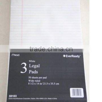 stock 3 Legal Pads white color 50 sheets 8 1/2x14 Inch notebook
