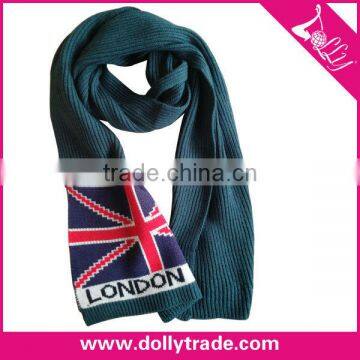 190g popular England flag design long green men knitting scarf