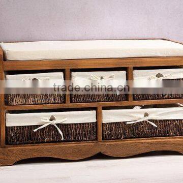 Two Drawer And Shelf With Seat Solid Storage Wood Shoe Rack photo-2