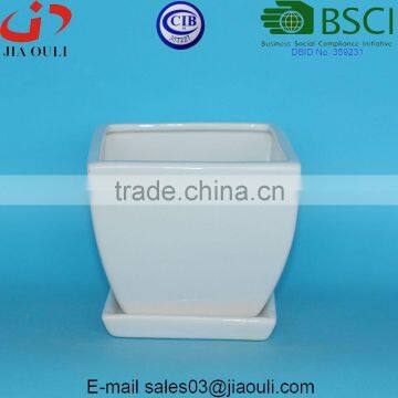 BSCI Audit Factory White glazed Square Ceramic planters pot, Succelent Planter with Saucer