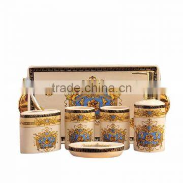 Royal Elegant European Style Golden Ceramic Bathroom Accessory Set in 6 Pcs, Classic Bathroom Set Cup, Dispenser BF12-03254c photo-5