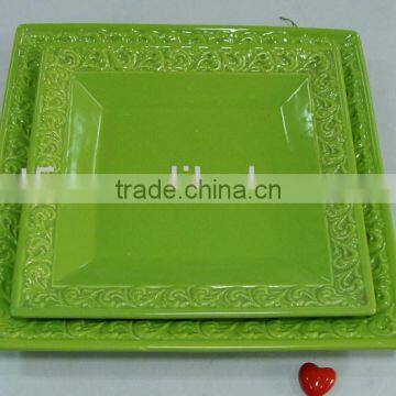 square ceramic plate with embossed rim