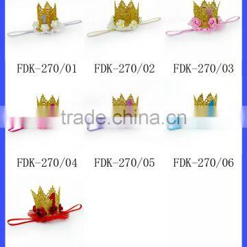 Baby 1 Year Birthday Crown Headband Nylon Headbands Baby Girl Party Headwear Wholesale Price