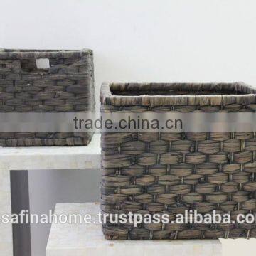 Square Black Water Hyacinth Basket With Handles photo-2