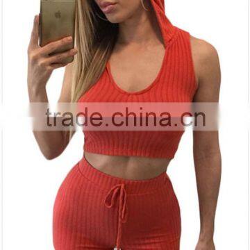 The new fashion orange sleeveless crop top hoodies tall waist straight sportswear sexy fancy bra panty set for women